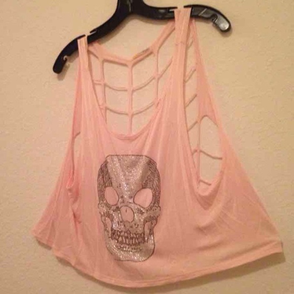 Viola Strappy Cut Out Rhinestones Skull Tank Top